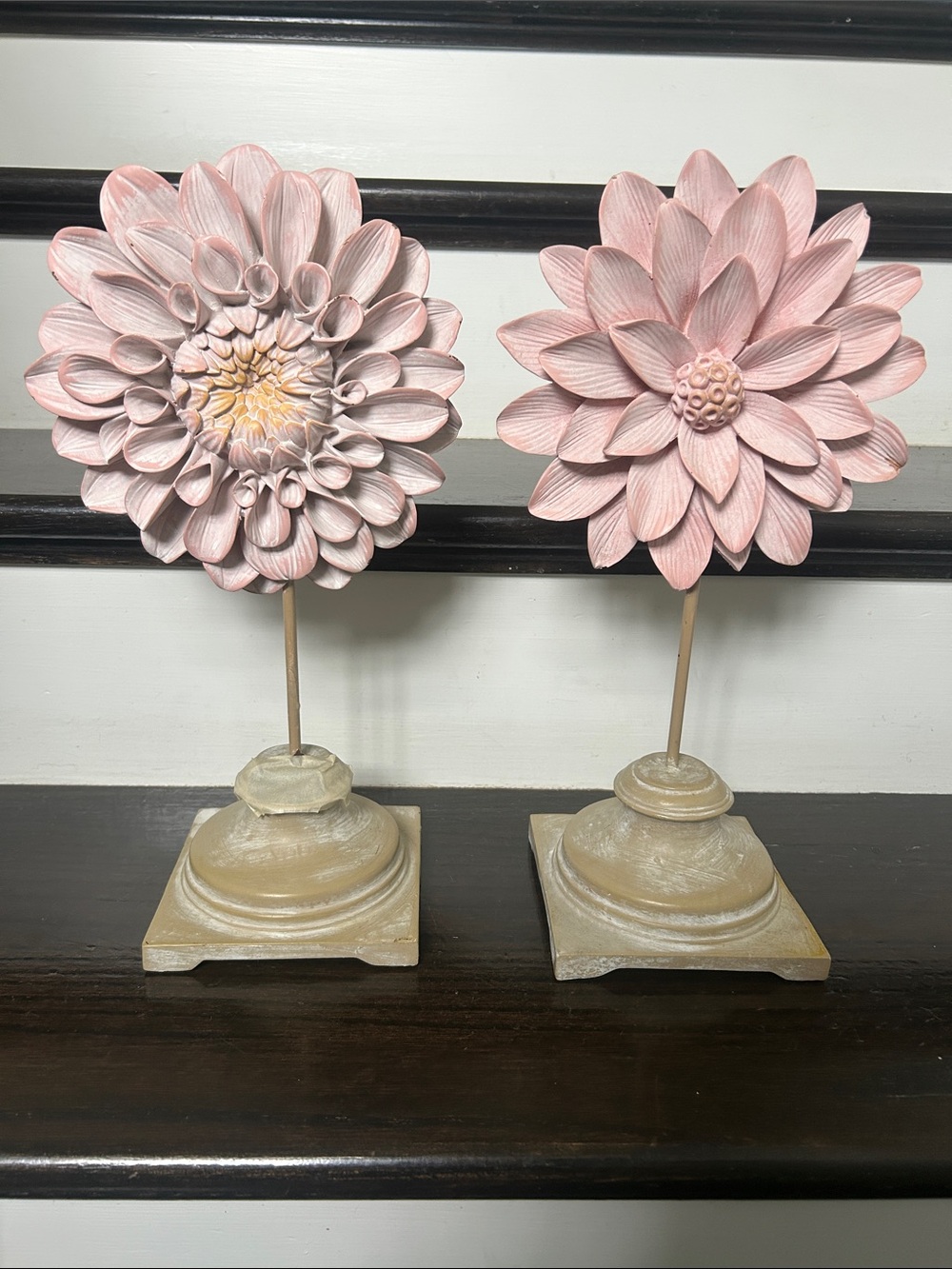 Decorative Pink Flower Sculpture on Pedestal - Home Accents decor pink brown